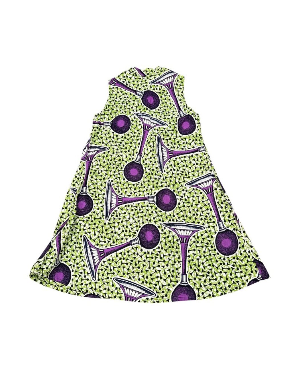 Zuri Women’s Green Purple African Print Cotton Shirt Dress Pockets Size XS